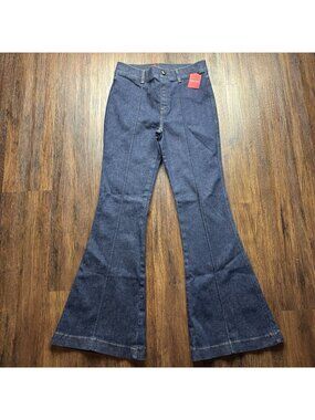 NWT Spanx Pintuck Flare Jeans Raw Indigo Dark Wash Women’s Size Medium